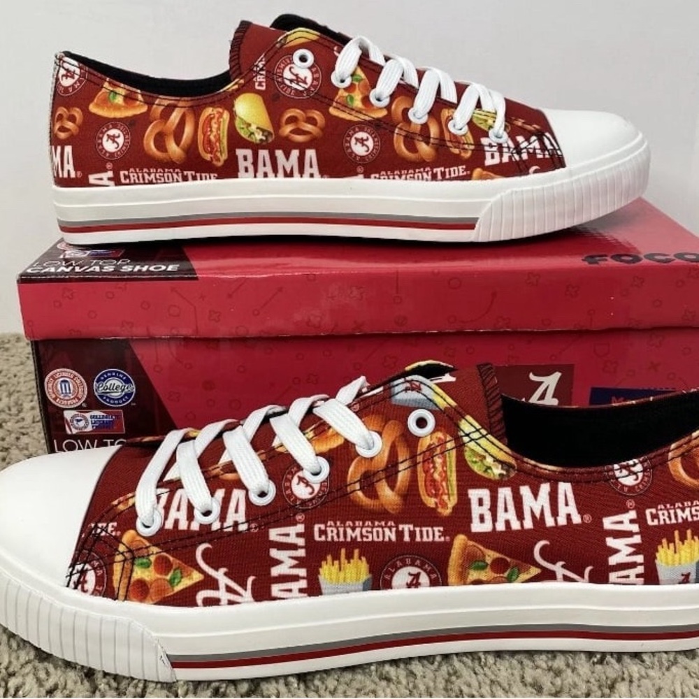 Alabama Crimson Tide Foco Sneakers Canvas Mens 12 Food Print Low Top Shoes NIB
